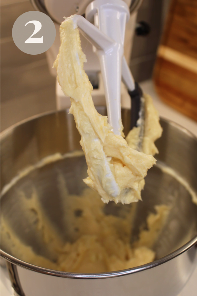 Mixed wet ingredients in a stand mixer.