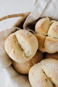 Gluten Free Bread rolls displayed in a linen lined basket