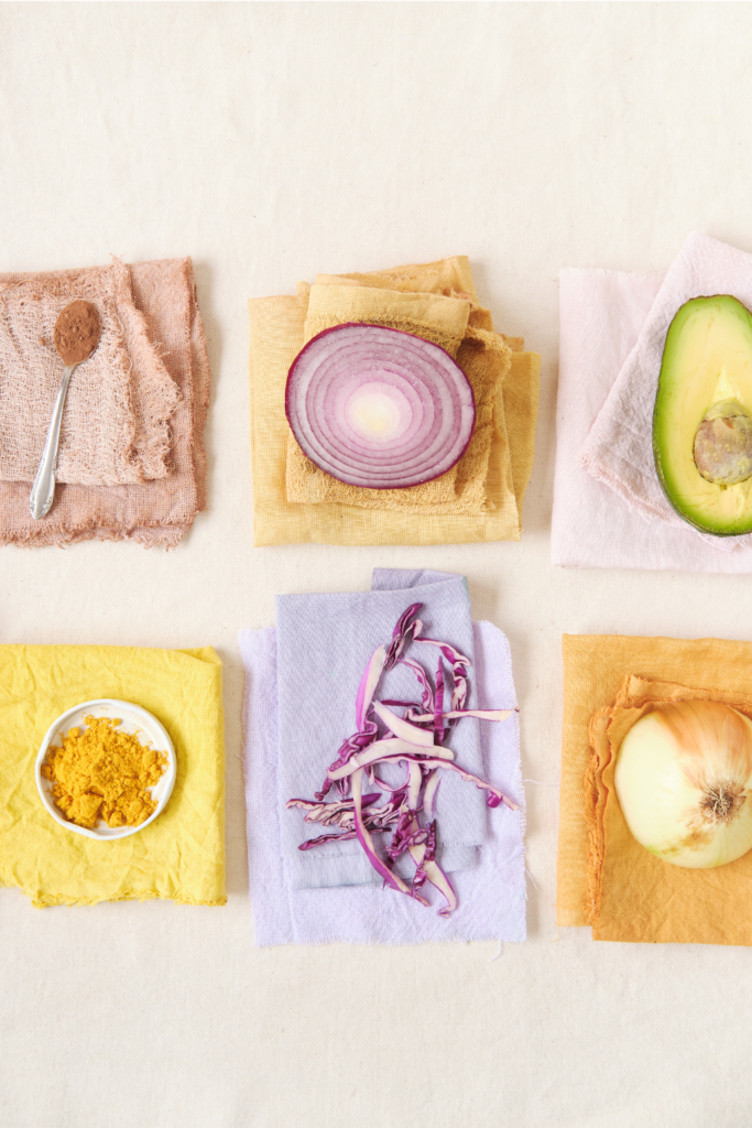 Natural food cloth dyed on a counter.