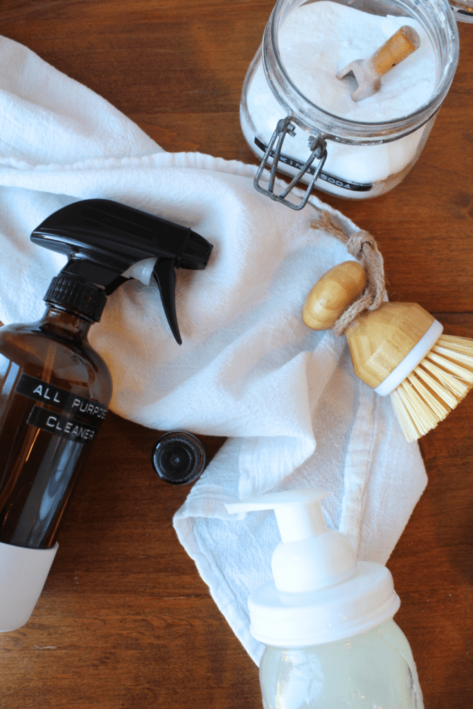 Natural and non-toxic cleaners sitting on a counter.