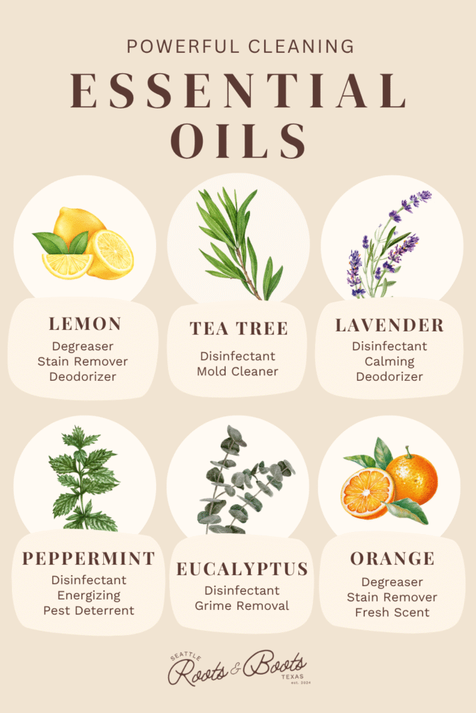 Diagram on different essential oil benefits.