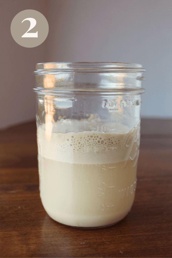 Yeast rising in a jar with water and honey.