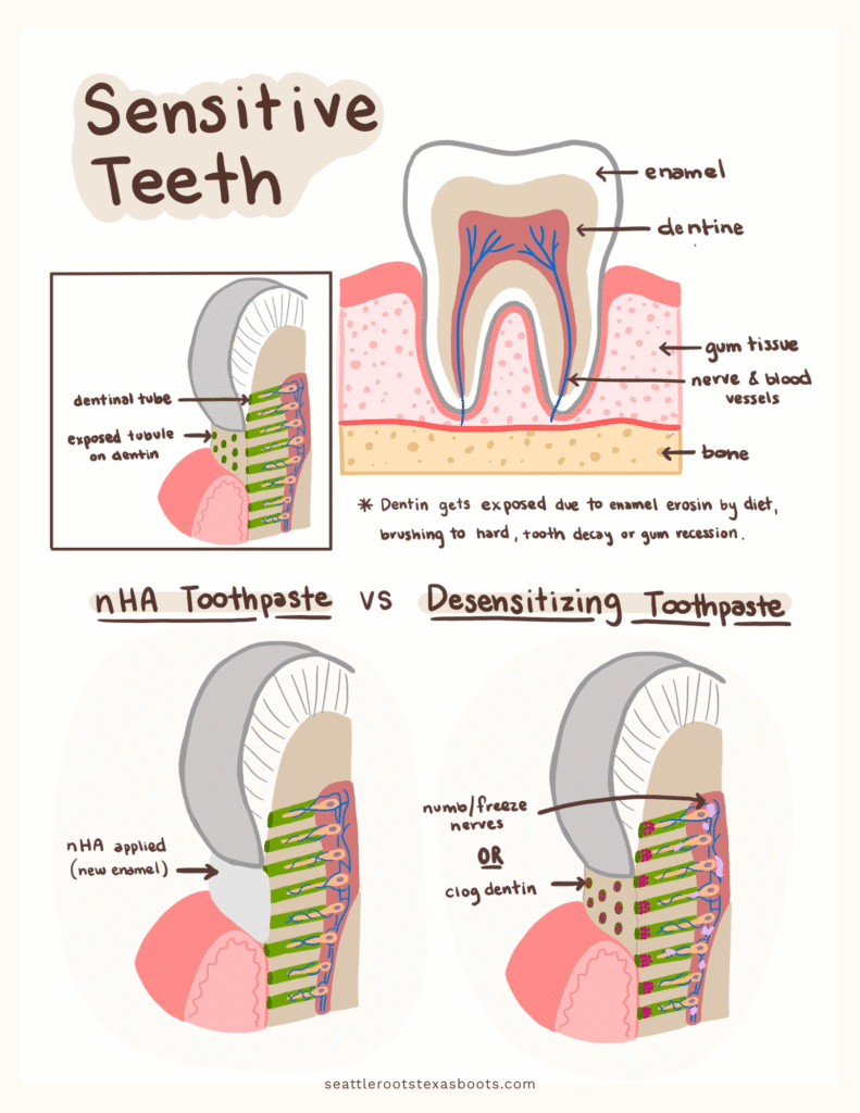 Diagram of the difference in n-HA toothpaste and desensitizing toothpaste.