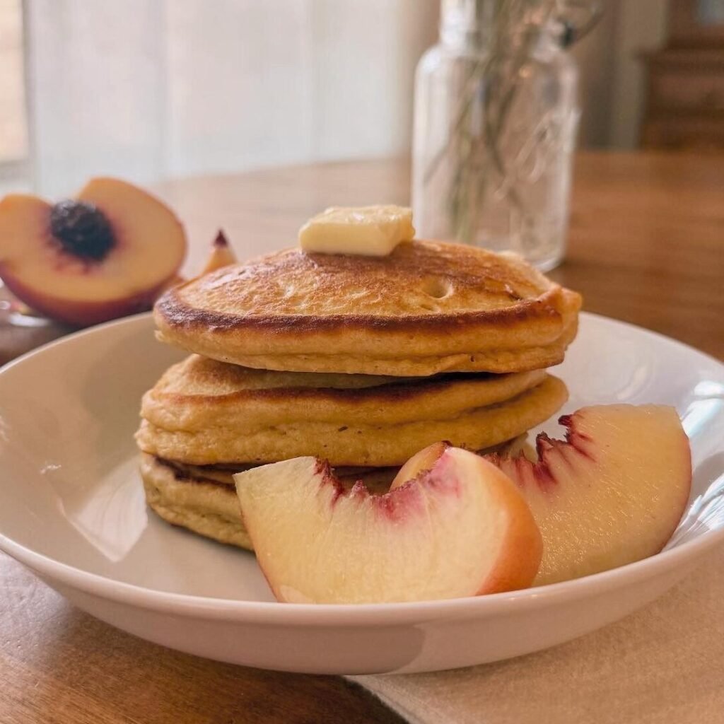 Peach Pancakes on a plate.