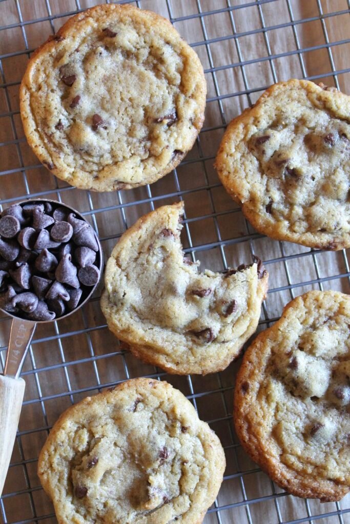 Chocolate chip cookies on a baking sheet